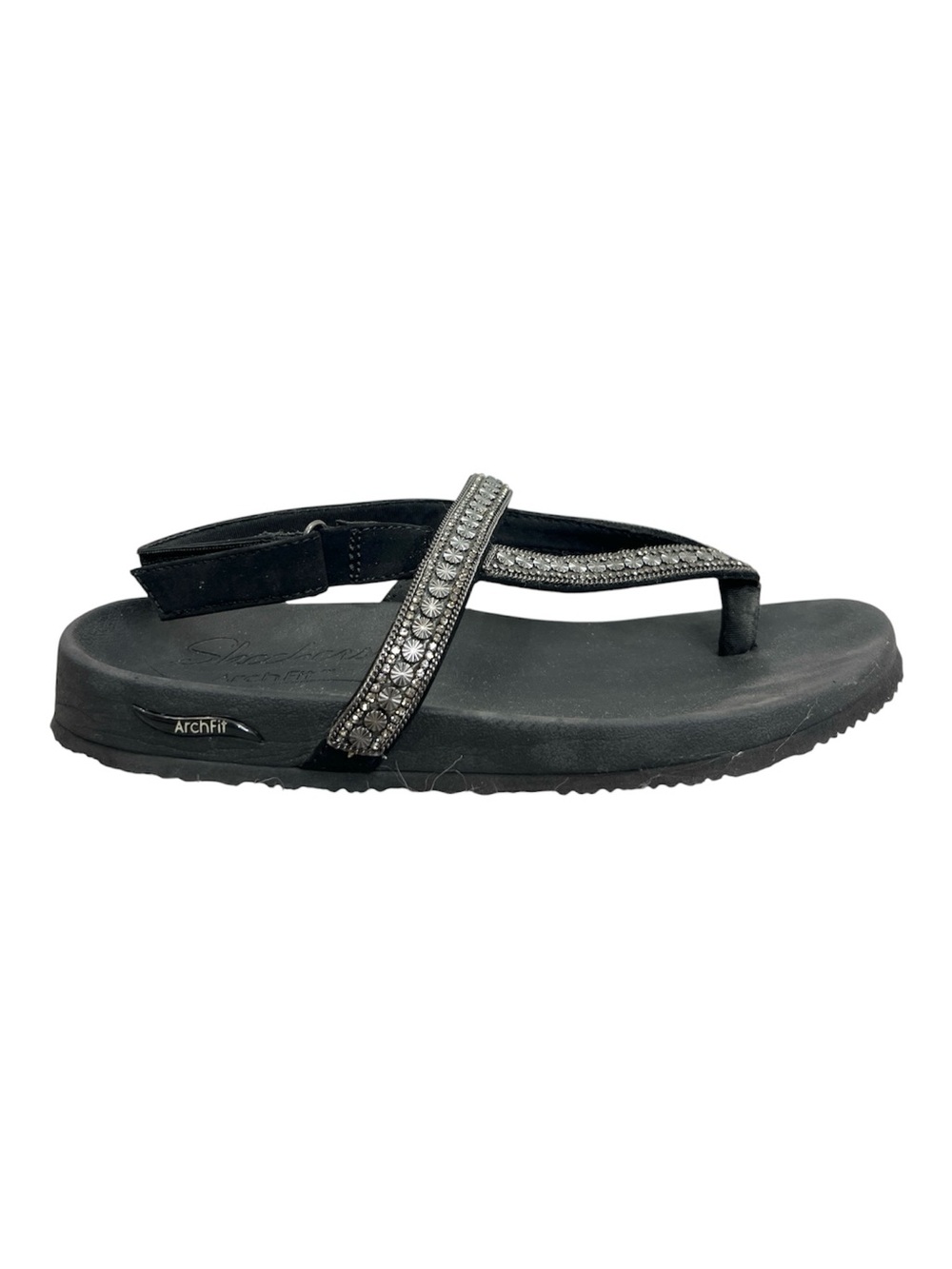 Skechers Arch Fit Meditation black embellished embroidered sandals 7*